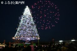 ツリーの点灯と共に花火が打ち上げられた