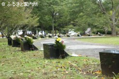 墓碑には仏花や人参、燕麦、日本酒などが供えられた