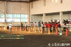 JRA日高育成牧場乗馬厩舎屋内馬場で行われた育成技術講習会